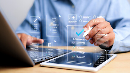 Compliance in business concept. Laws concept. Enforce laws, regulations and standards....