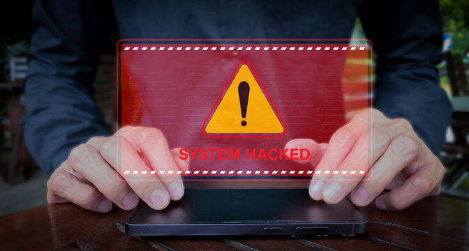Tablet Cybersecurity Breach Alert, System Hacked Warning Interface