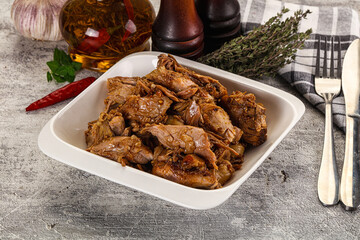 Shredded slow cooked pork meat