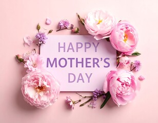 Greeting card with text "Happy Mother's Day" surrounded by pink blooms