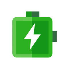 Green battery energy icon charging with lightning