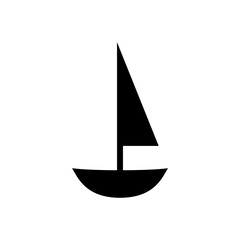Simple black sailboat silhouette icon with single sail on a white background. Sail boat logo silhouette vector design
