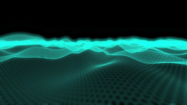 Hexahedron grid wave on black bg able to loop endless 4k