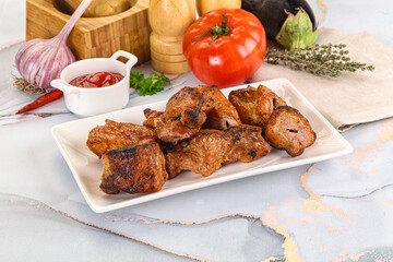 Grilled pork neck meat shashlik