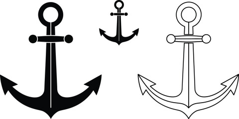 Nautical anchor icons set classic vintage design marine symbol nautical theme isolated on transparent background
