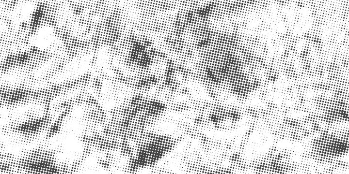 Grunge crumpled paper punk overlay with halftone stippled grain gradient effect vector illustration background. Retro vintage rip dirty paper sheet texture notebook noise grit wallpaper.