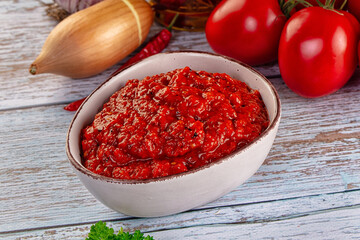 Bulgarian traditional lutenica pepper sauce