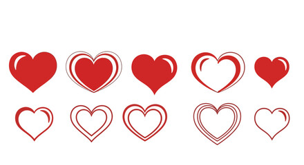 Collection of red heart illustrations on a white background.