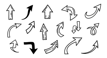 Collection of hand-drawn arrows pointing in various directions, isolated on a white background.