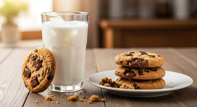 chocolate chip cookies and milk - Powered by Adobe