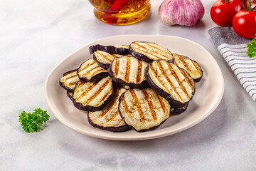 Tasty grilled eggplant round slices