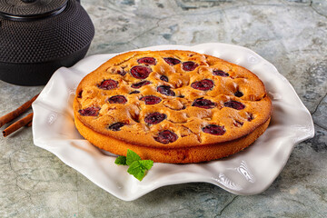 Crust homemade pie with plums