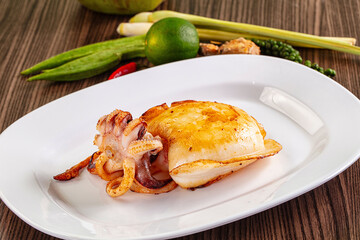 Gourmet roasted whole cuttlefish seafood