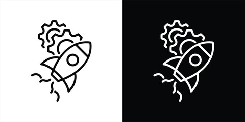rocket launch and startup optimization icon. thin line integration symbolizing innovation, growth acceleration, and technology advancement. vector illustration