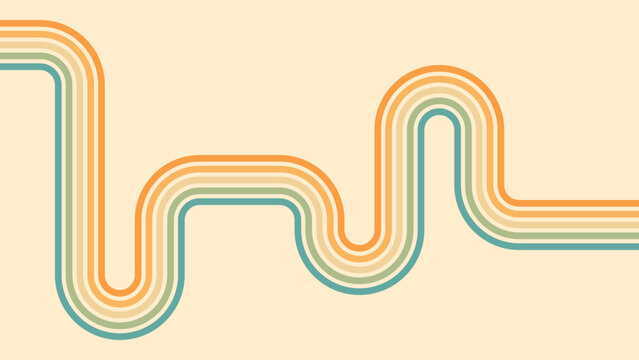 Abstract background of rainbow groovy Wavy Line design in 1970s Hippie Retro style. Vector pattern ready to use for cloth, textile, wrap and other.