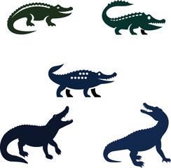 Wild crocodile vector icon pack in multiple styles, perfect for reptile logos, adventure designs, and nature themes.