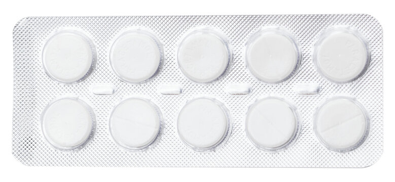 Paracetamol Pills in plastic tablet Isolated on White Background. Pharmaceutical Painkiller for Health Treatment and Pharmacy Use.