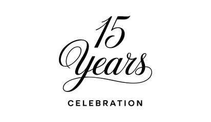 15 Years Celebration Calligraphy Vector Typography Design – Elegant Black Script on White Background