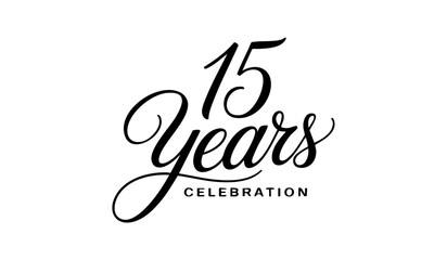 15 Years Celebration Calligraphy Vector Typography Design – Elegant Black Script on White Background
