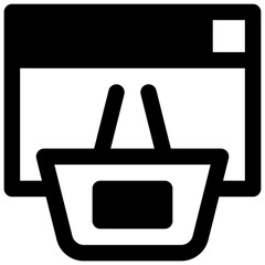 Online shopping. Outlined stroke vector icon with black-filled details.