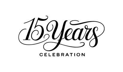 15 Years Celebration Calligraphy Vector Typography Design – Elegant Black Script on White Background
