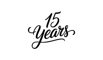 15 Years Celebration Calligraphy Vector Typography Design – Elegant Black Script on White Background