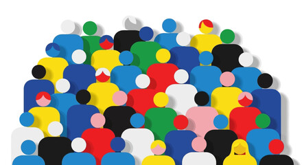 Illustration of a diverse group of people in various colors and arrangements.