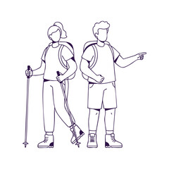 Hiking Couple – Outdoor Adventure Line Drawing