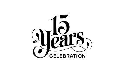 15 Years Celebration Calligraphy Vector Typography Design – Elegant Black Script on White Background