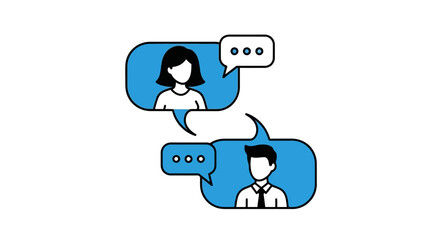 Illustration of two people communicating with speech bubbles.