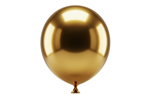 A perfectly spherical, polished metallic golden balloon, taut, suspended on transparent with shadow, studio lit macro shot, light distortion, luminous glow, luxurious purity