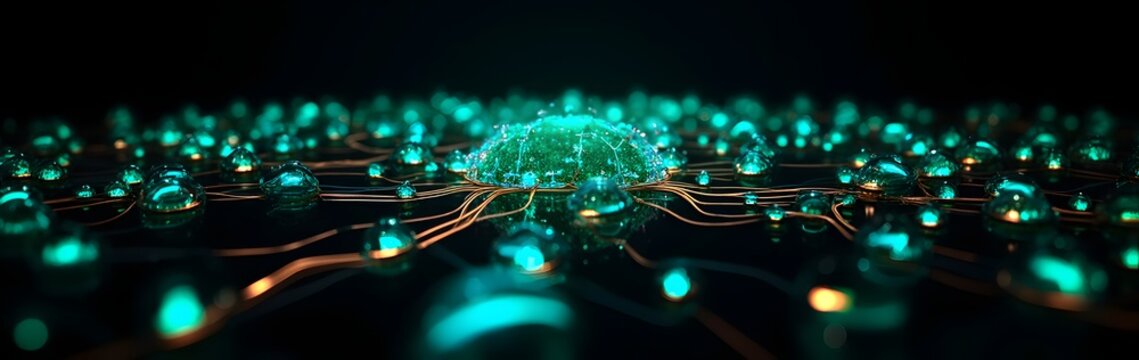 The future of emerging technologies: Intelligence in robotics and data. Futuristic Concept of Nanotech Network with Connectivity and Data Flow