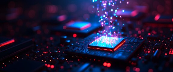 The future of emerging technologies: Intelligence in robotics and data. Intricately Designed Circuits on Metallic Surfaces with Colorful Lights