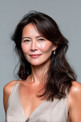 Woman smiling, showing elegance and natural beauty