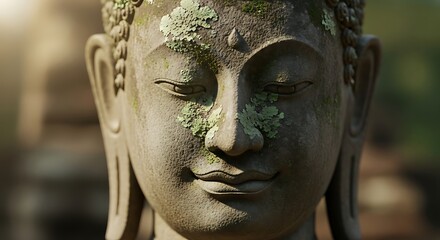 Serene Buddha Face - Ancient Wisdom and Tranquility in Stone.
