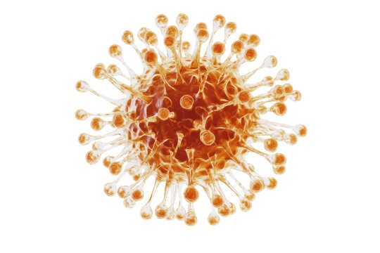 Detailed 3d rendering of a virus particle with spikes isolated on transparent background. Close up view of a biological cancer cell isolated on white background.