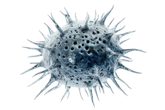 Detailed 3d rendering of a virus particle with spikes isolated on transparent background. Close up view of a biological cancer cell isolated on white background. - Powered by Adobe