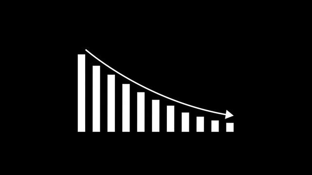 White color Down business graph icon animation on background. Bad Economy Recession Graph Chart.