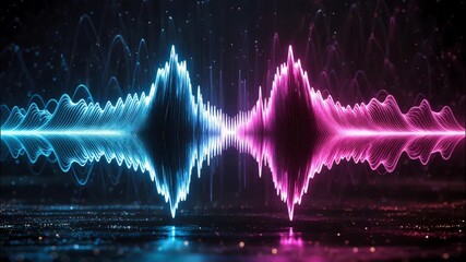 Neon blue and pink glowing soundwave animation on dark futuristic background.
- Powered by Adobe