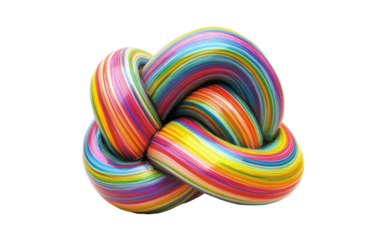 Colorful slime knot isolated on transparent background. Colorful object with a knot colored lines isolated on white background.