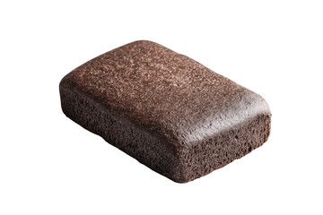A textured brown rectangular object isolated on transparent background. Rectangular bun made from dark rye flour Isolated on white background.