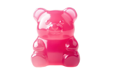 Single pink gummy bear candy isolated on transparent background. Delicious jelly bear candy gummy dessert isolated on white background.