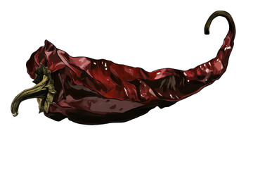 Single dried red chili pepper isolated on transparent background. Dried guajillo pepper isolated on white background.