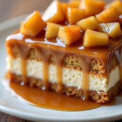 carrot-apple cake slice with multiple soft yellow sponge cake layers filled with smooth white cream