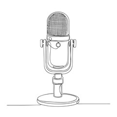 Vintage microphone in line art style on white background  