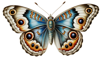 Highly detailed scientific illustration of a butterflys wings