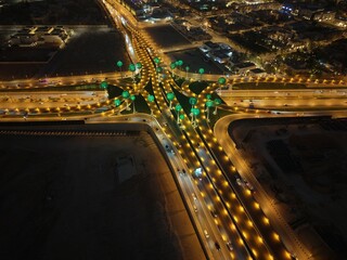 highway at night National Day KSA Saudi Arabia Riyadh drone from up night Road day, city, view, sky, cityscape, panorama, architecture, skyline, urban, landscape, buildings, town, travel, building