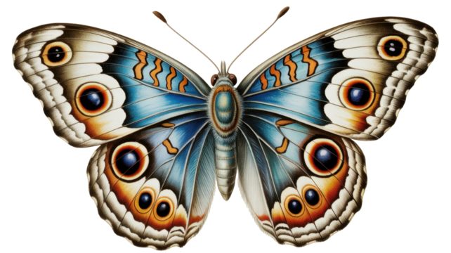 Highly detailed scientific illustration of a butterflys wings
