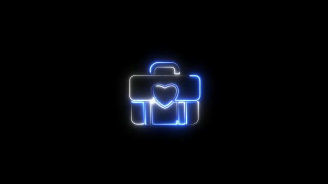 Glowing neon briefcase with heart symbol. medical briefcase with heart. job & healthcare concept. 4k video motion graphic animation - Powered by Adobe