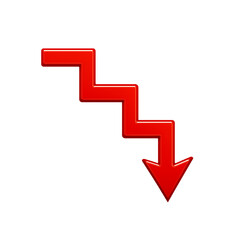 Red zigzag downward arrow falling trend icon in png format